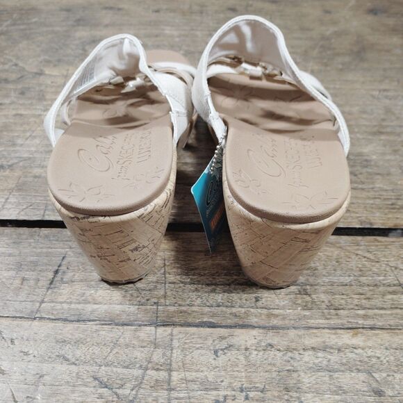 Skechers Sz 12 Sandals Cream Wedge Shoes Cali NWT Luxe Foam 32953 - Picture 7 of 10